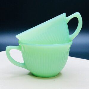 Vintage 50s FIRE KING USA Jadeite Jane Ray Teacup Set of 2: Colored Milk Glass